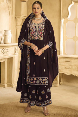 Brown Sequin with Embroidered Velvet Palazzo Suit Set