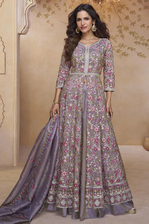 Blue Floral Embroidered Georgette Palazzo Suits