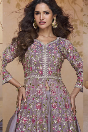 Blue Floral Embroidered Georgette Palazzo Suits