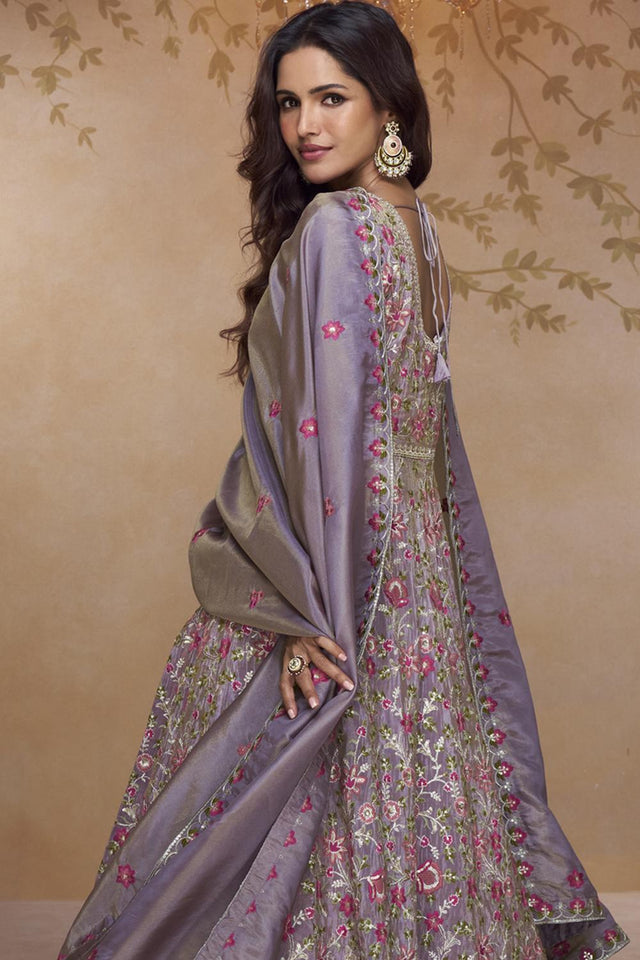 Blue Floral Embroidered Georgette Palazzo Suits