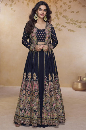 Lavender Floral Embroidered Silk Palazzo Suits