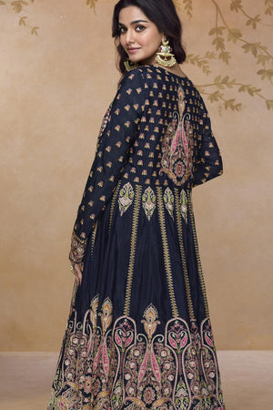 Lavender Floral Embroidered Silk Palazzo Suits