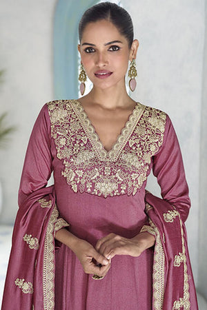 Pink Floral Embroidered Silk Anarkali Suits