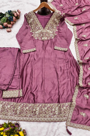 Pink Floral Embroidered Silk Anarkali Suits