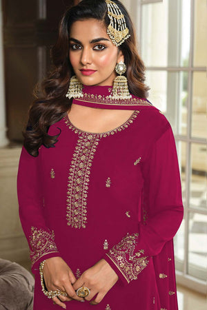 Pink Georgette Embroidered Round Neck Sharara Suit Set (vega nitya-8304-C)