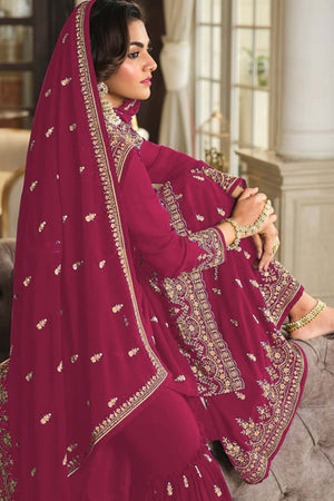 Pink Georgette Embroidered Round Neck Sharara Suit Set (vega nitya-8304-C)