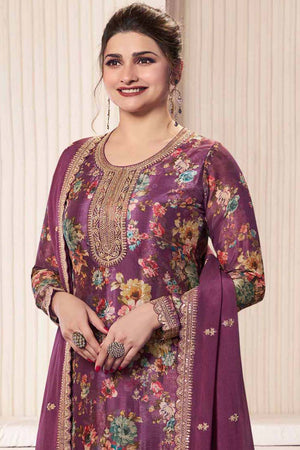 Pink Floral Printed Art-Silk Straight Cut Suit Set