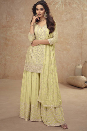 Yellow Mirror Sequin Art Silk Sharara Suit Set
