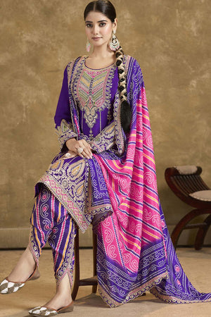 Violet Sequin with Embroidered Art Silk Patiala Suit Set
