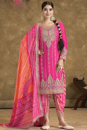 Pink Sequin with Embroidered Art Silk Patiala Suit Set