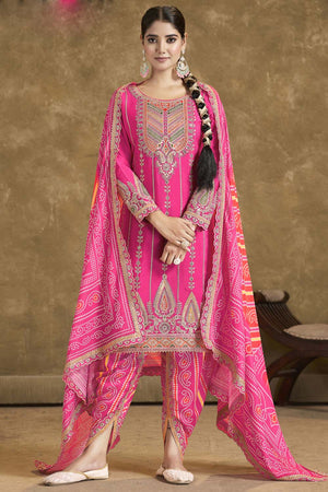 Pink Sequin with Embroidered Art Silk Patiala Suit Set