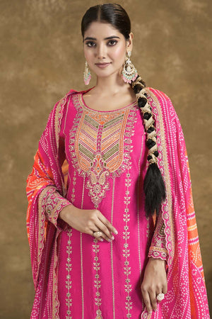 Pink Sequin with Embroidered Art Silk Patiala Suit Set