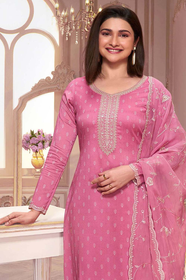 Pink Silk Georgette Embroidered Sharara Suit Set