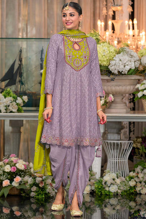 Lavender Sequin with Embroidered Art Silk Patiala Suit Set