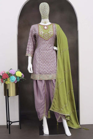 Lavender Sequin with Embroidered Art Silk Patiala Suit Set