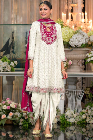 White Sequin with Embroidered Art Silk Patiala Suit Set