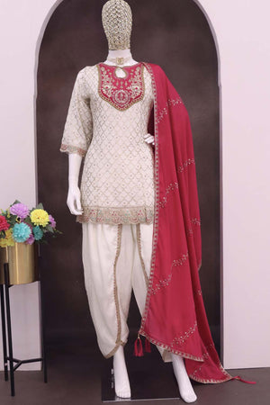 White Sequin with Embroidered Art Silk Patiala Suit Set
