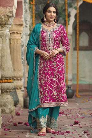 Pink Sequin with Embroidered Art Silk Pakistani Suit Set