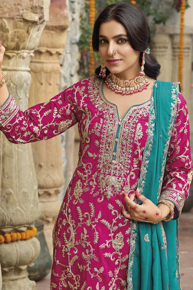 Pink Sequin with Embroidered Art Silk Pakistani Suit Set