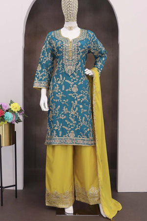 Blue Sequin with Embroidered Art Silk Pakistani Suit Set