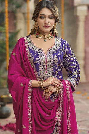 Violet Sequin with Embroidered Art Silk Pakistani Suit Set