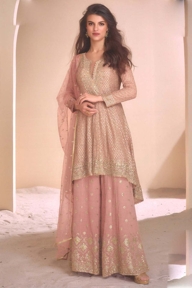 Orange Sequin with Embroidered Georgette Sharara Suit Set