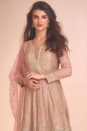 Peach Sequin with Embroidered Georgette Sharara Suit Set