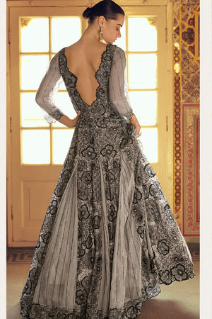 Grey Floral Embroidered Viscose Gown (vega sayuri karishma-5768)