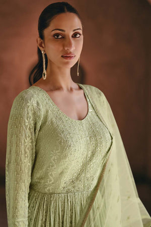 Green Sequin with Embroidered Georgette Gown