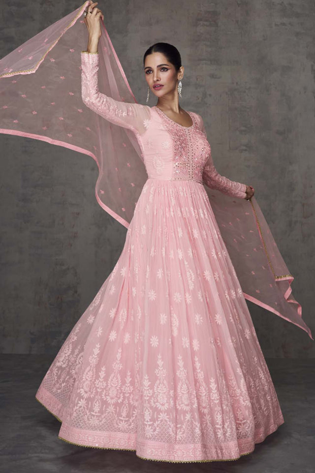 Light Pink Sequin with Embroidered Georgette Gown