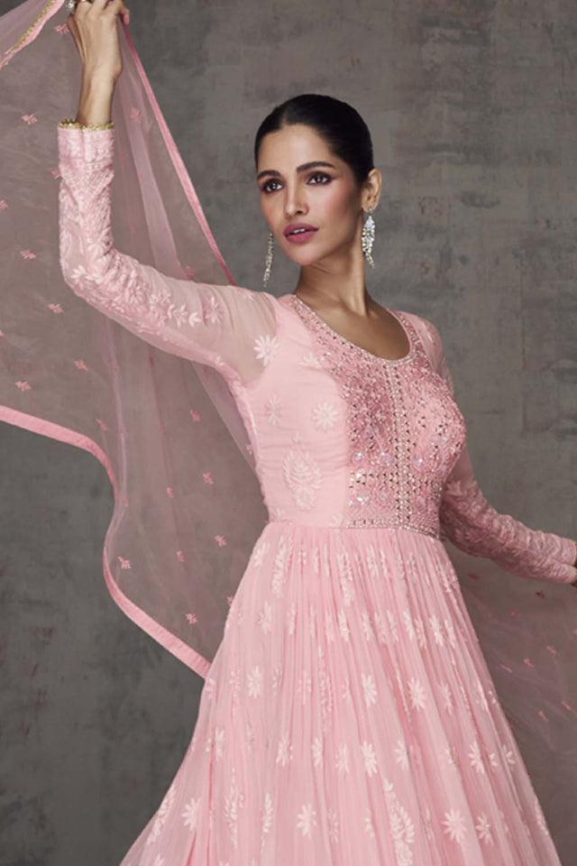 Light Pink Sequin with Embroidered Georgette Gown