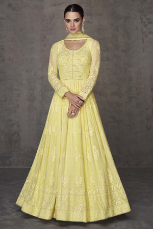 Yellow Sequin with Embroidered Georgette Gown