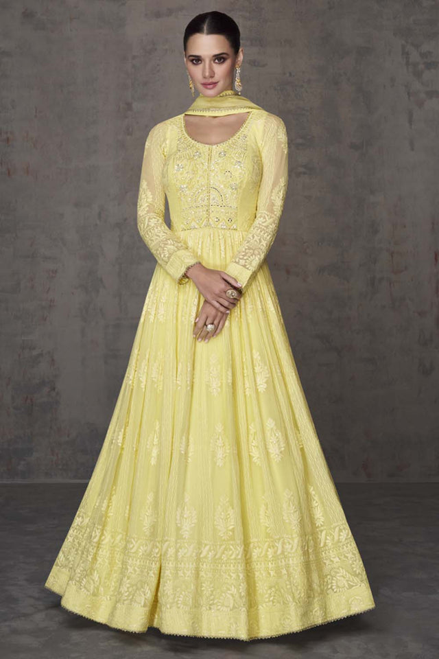 Yellow Sequin with Embroidered Georgette Gown