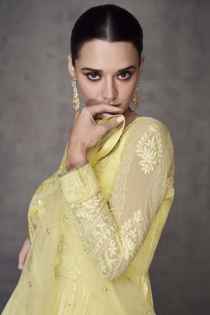 Yellow Sequin with Embroidered Georgette Gown