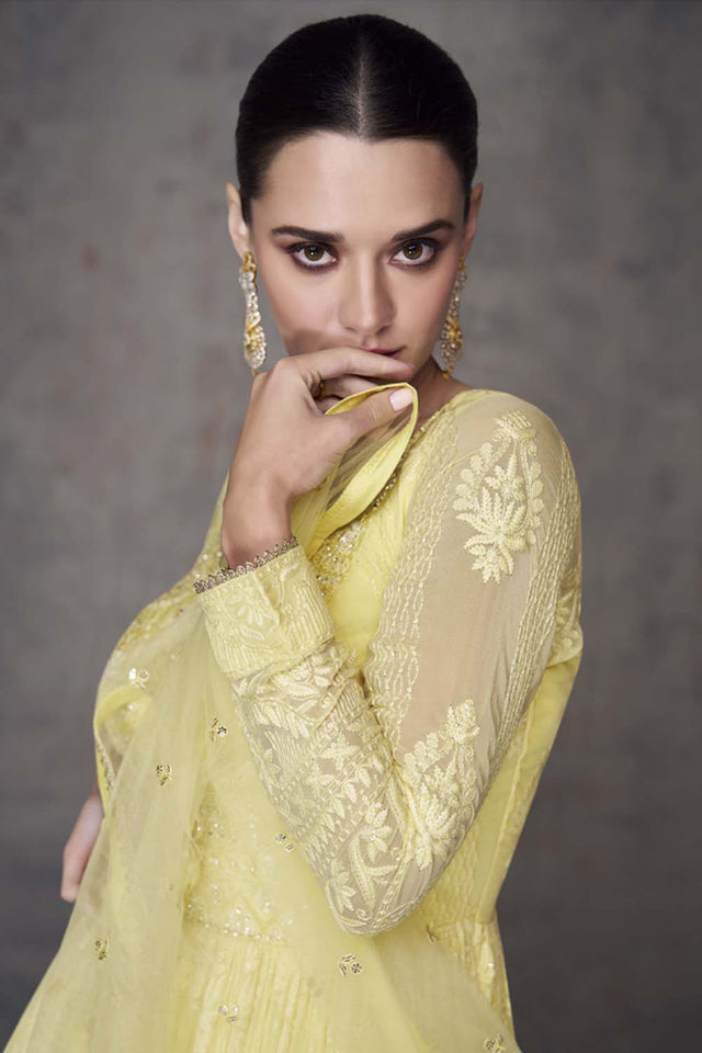 Yellow Sequin with Embroidered Georgette Gown