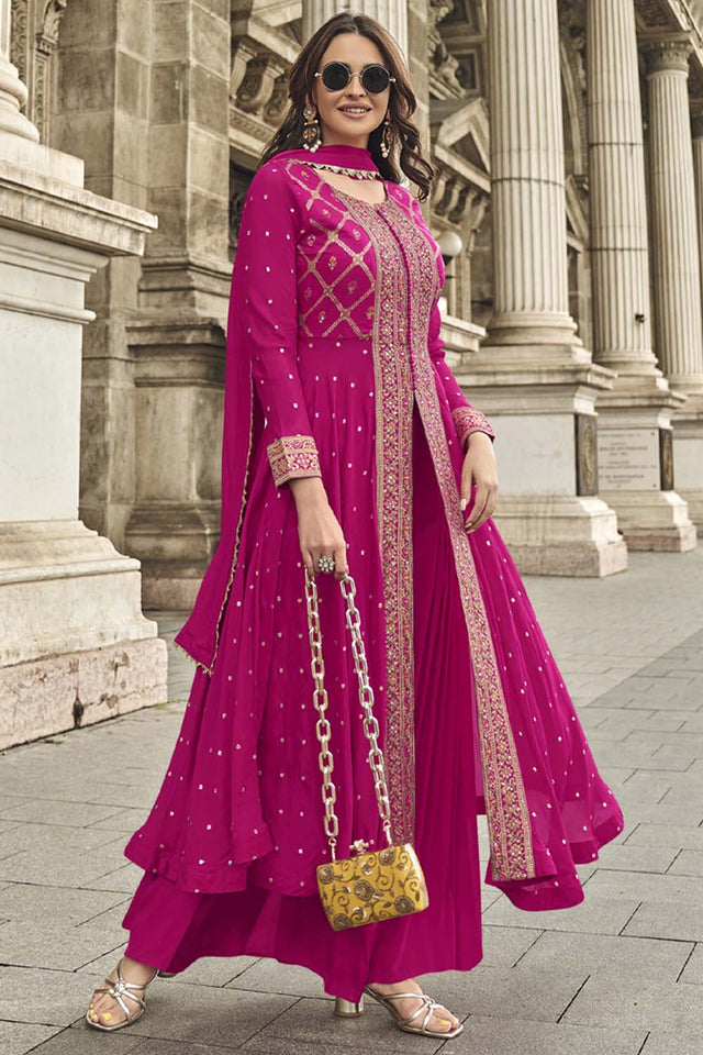 Pink Bandhani Georgette Palazzo Suit Set