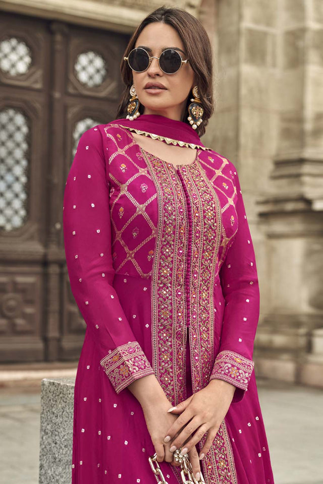 Pink Bandhani Georgette Palazzo Suit Set