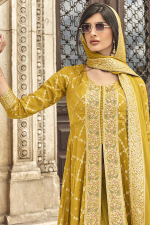Yellow Bandhani Georgette Palazzo Suit Set