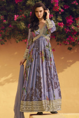 Violet Sequin With Embroidered Silk Gown