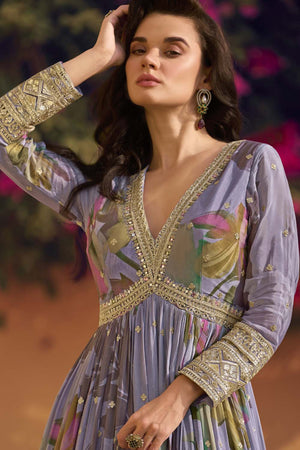 Violet Sequin With Embroidered Silk Gown