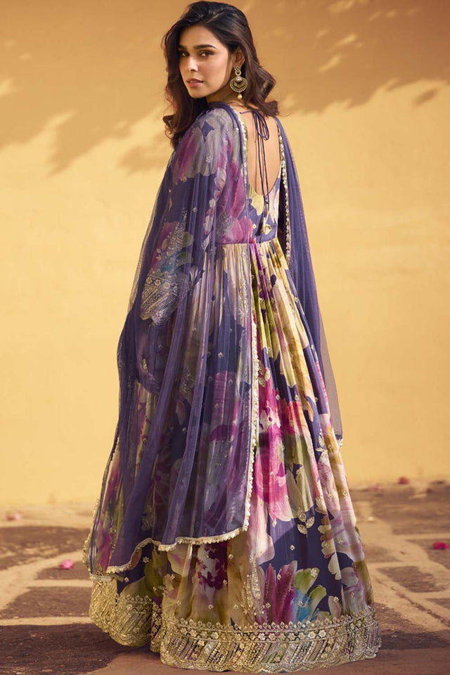 Multi-Color Sequin With Embroidered Silk Gown