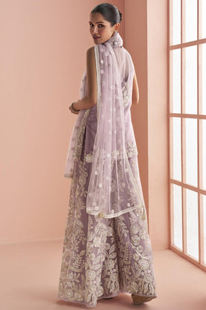 Lavender Sequin with Floral Embroidered Net Palazzo Suits