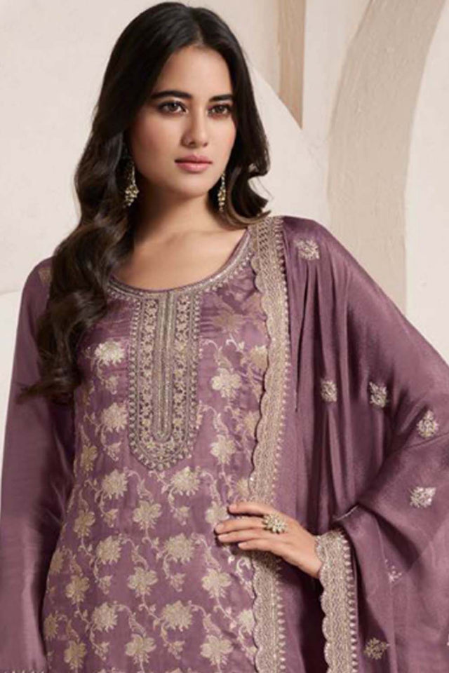Pink Zari Silk Palazzo Suit Set