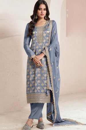 Blue Zari Silk Palazzo Suit Set
