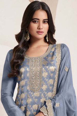 Blue Zari Silk Palazzo Suit Set