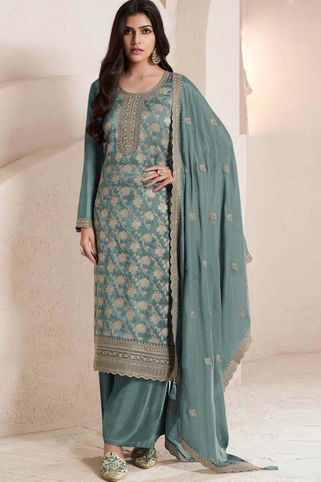 Green Zari Silk Palazzo Suit Set