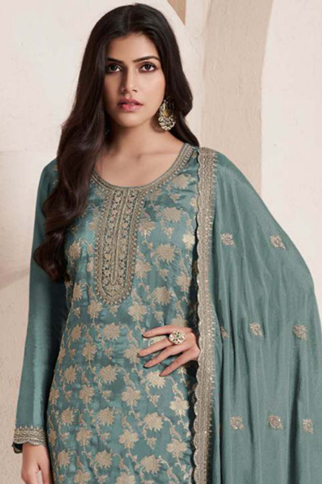 Green Zari Silk Palazzo Suit Set