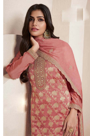 Peach Zari Silk Palazzo Suit Set