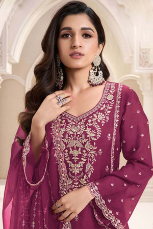 Violet Floral Embroidered Chiffon Pakistani Suit Set