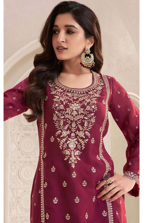 Red Floral Embroidered Chiffon Pakistani Suit Set